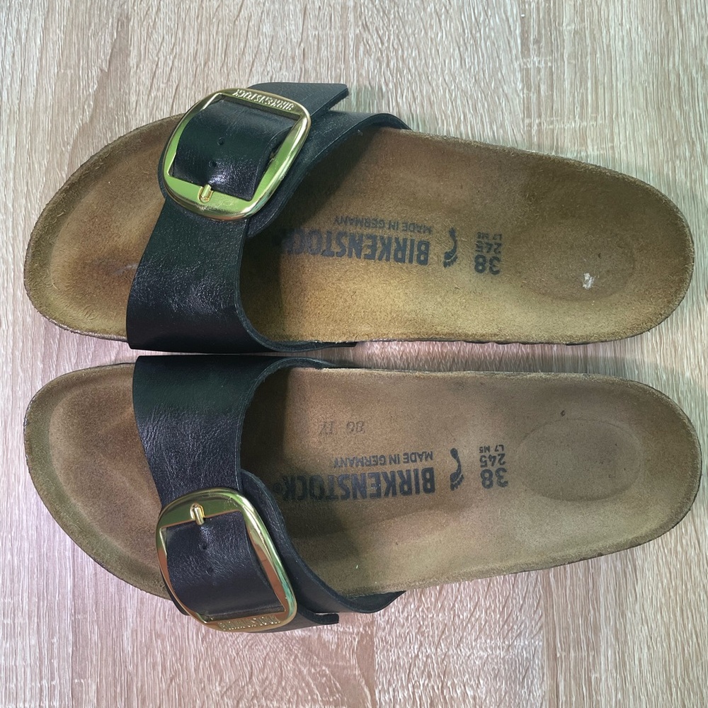 Birkenstock Black Slides with Gold Accents